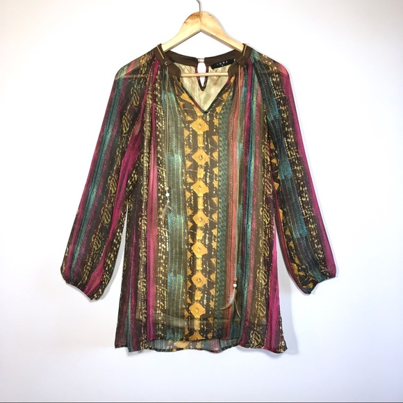 Luna Long Sleeved Boho Patterned Minidress - Picture 3 of 8